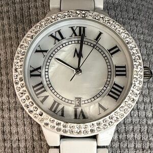 Elegant White Watch with Crystal Accents